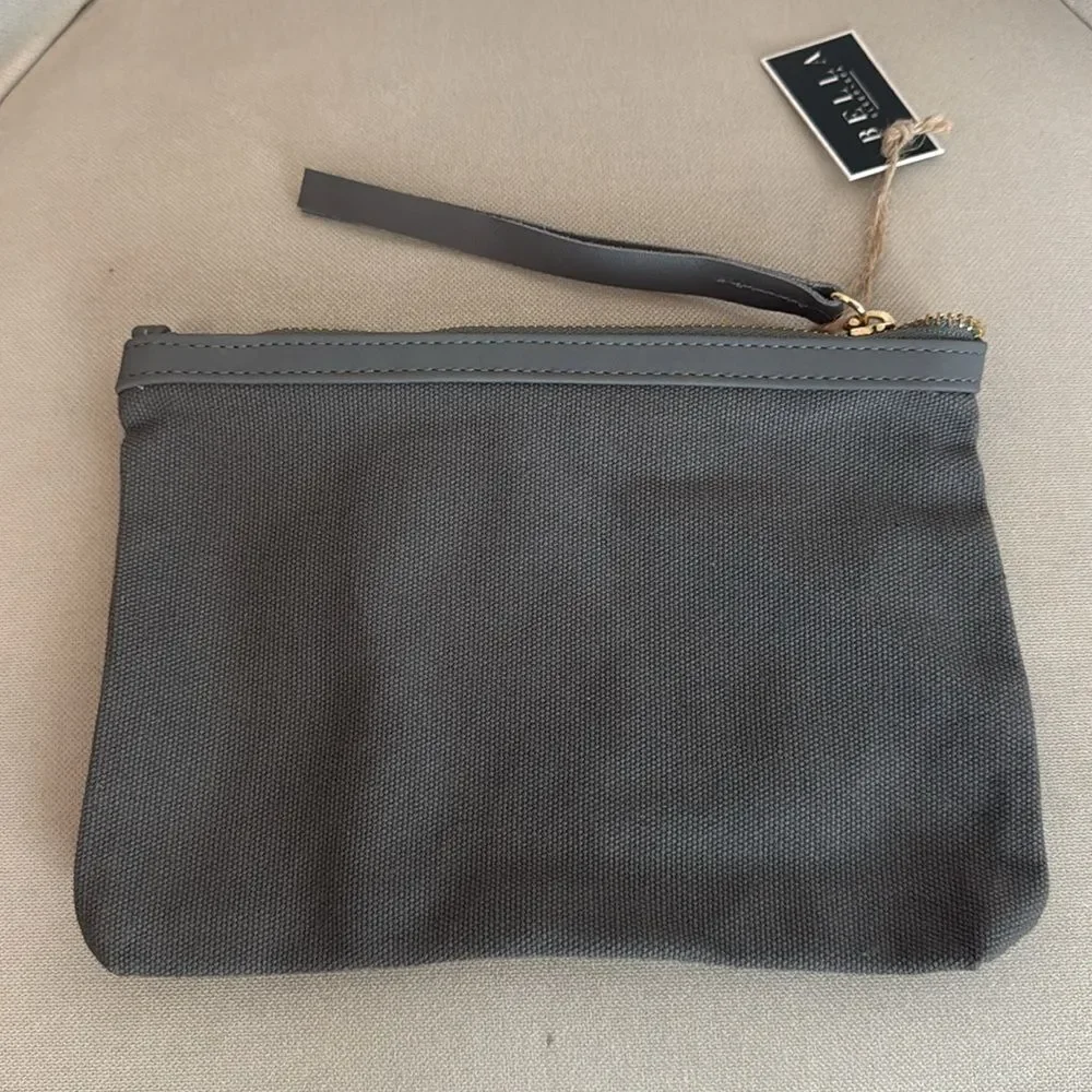 Gray Canvas and Leather‎ Zip Pouch